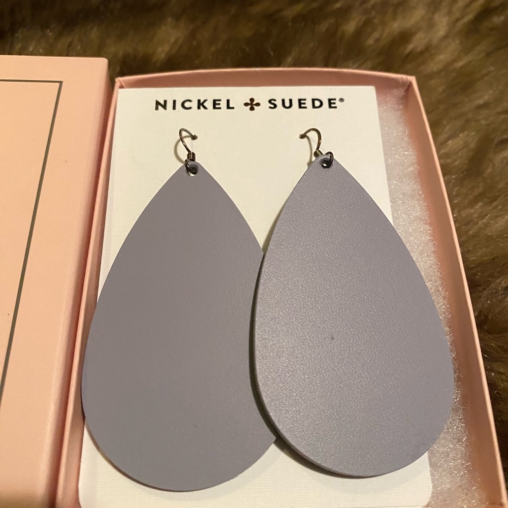 Lavender Nickel & Suede teardrop earrings